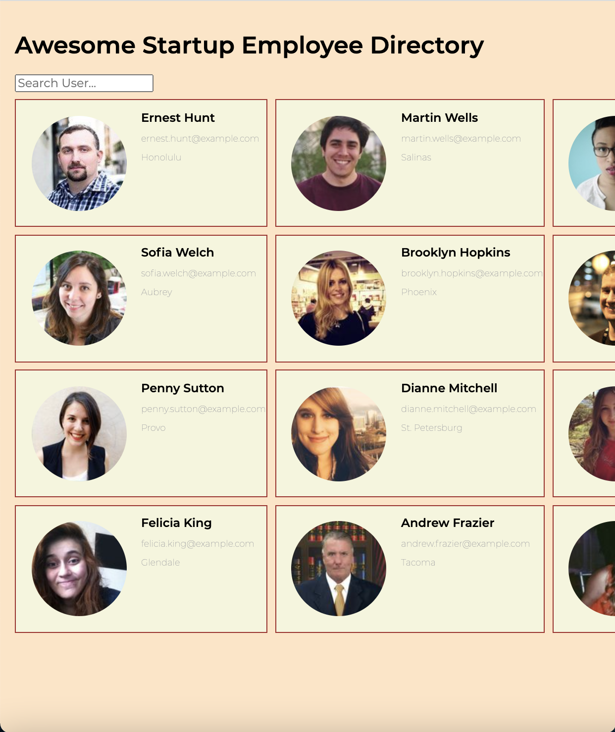 Startup API Employee directory