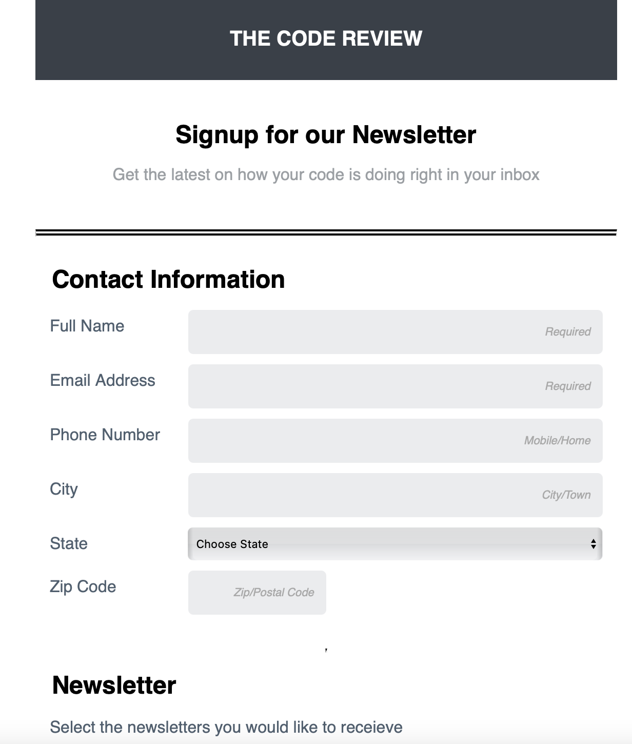 HTML online registration form